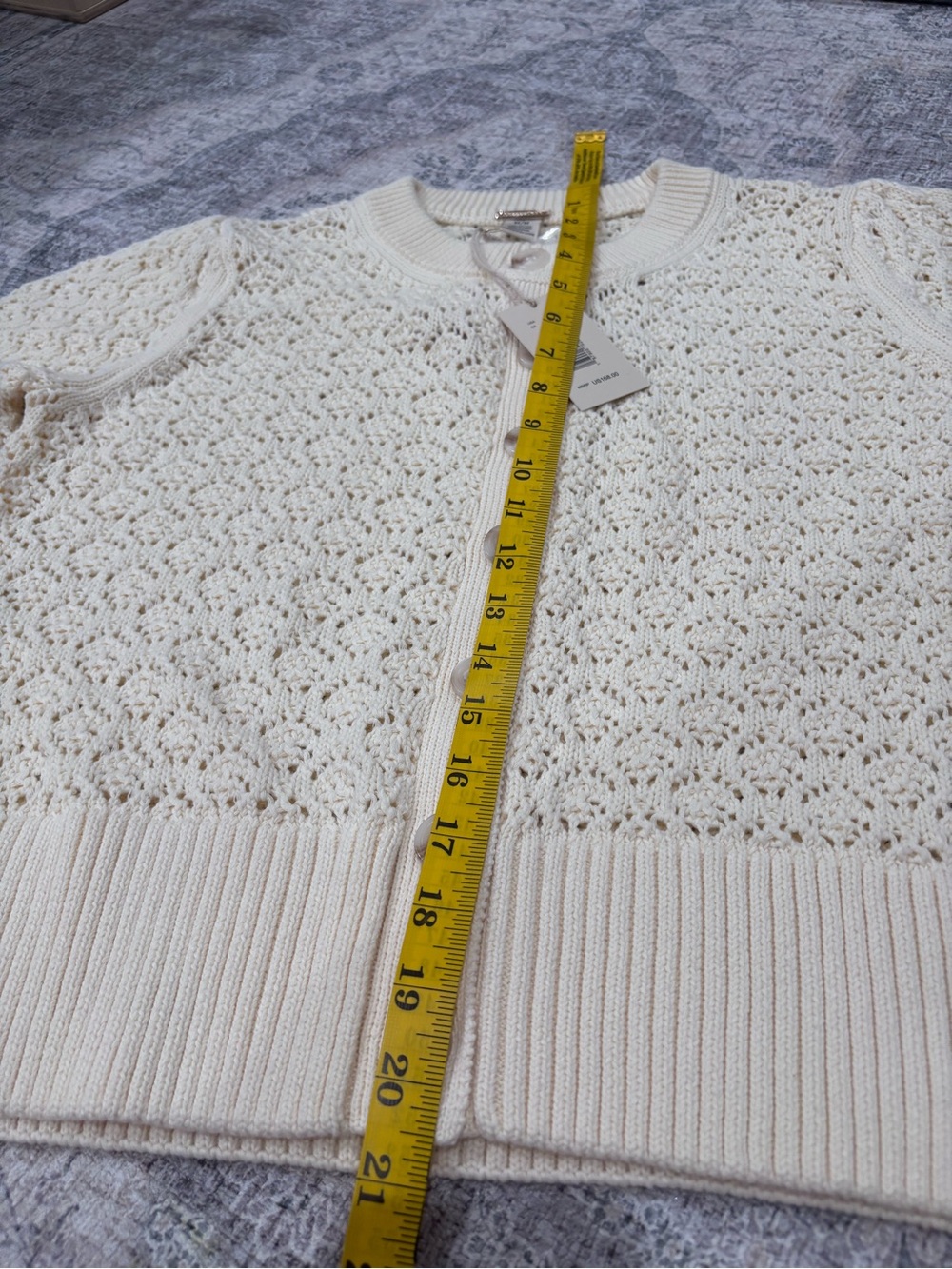 Magaschoni Creamy White Crochet Open-Knit Button-Front Cardigan, size Medium NWT - Picture 6 of 11